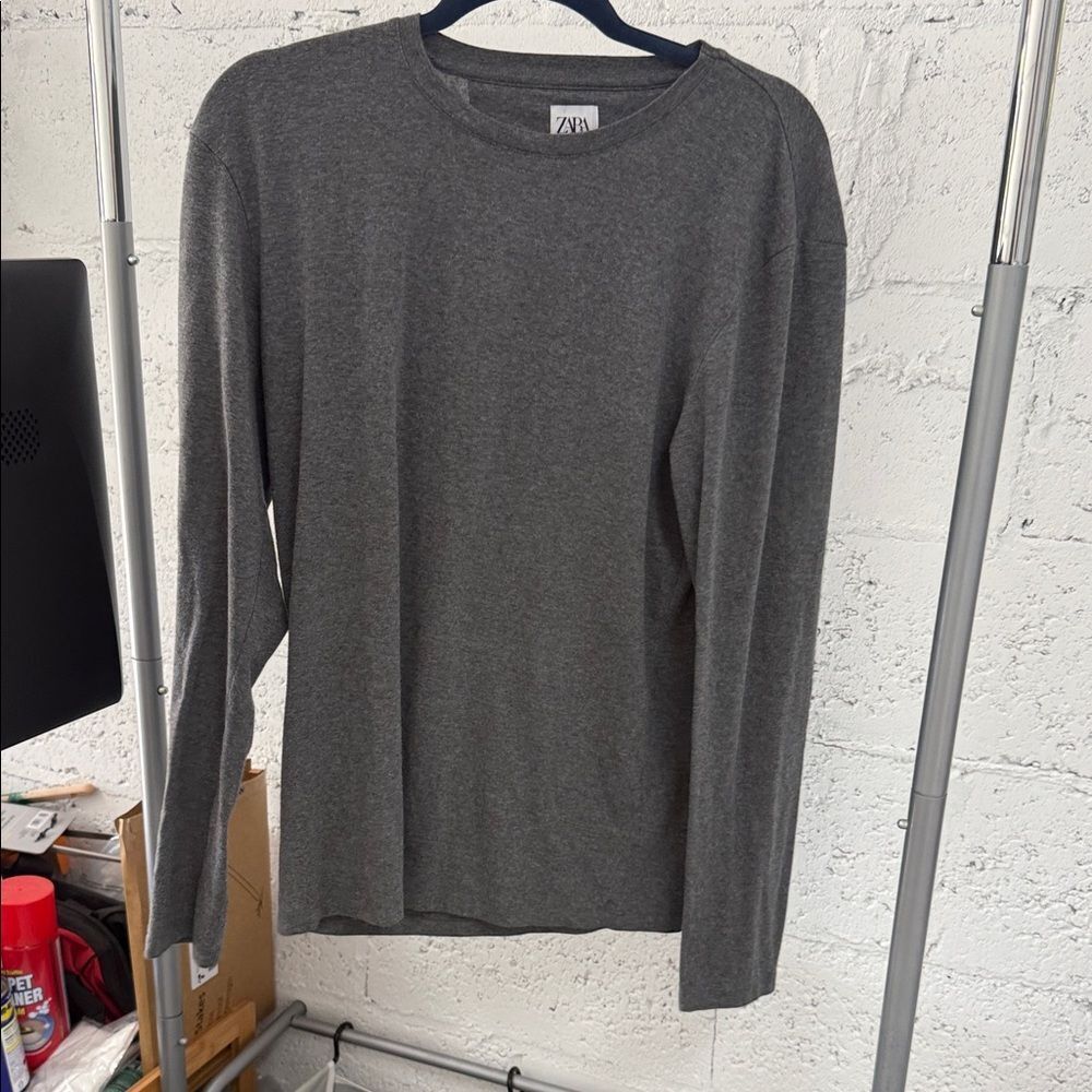 Zara Charcoal Long Sleeve Men's Tee - Size Large LIKE NEW T Shirt Soft